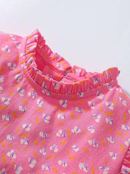 Arrival Autumn Girls Cartoon Elephant And Flowers Pattern Ruffle Neck Long Sleeves Princess Dress-2