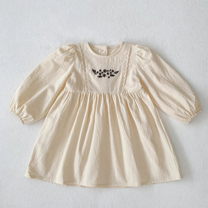 Autumn Baby Girls Northern Europe Style Flowers Embroidered Pattern Long-sleeved Onesies and Dress – Princess Sister Matching Set