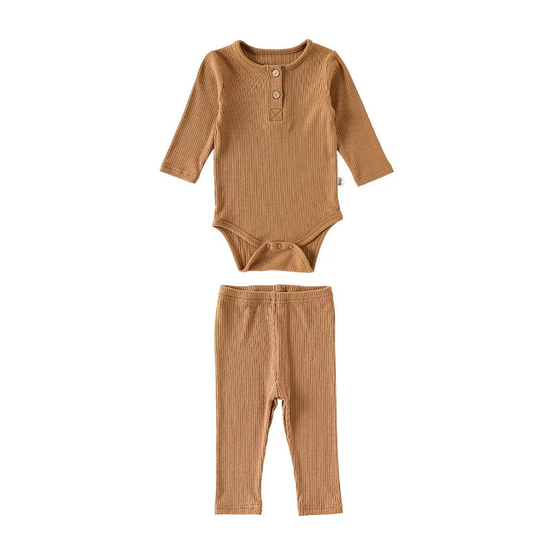 Autumn Arrival Baby Unisex Long Sleeves Casual Plain Crew Neck Onesies and Pants Clothing Sets