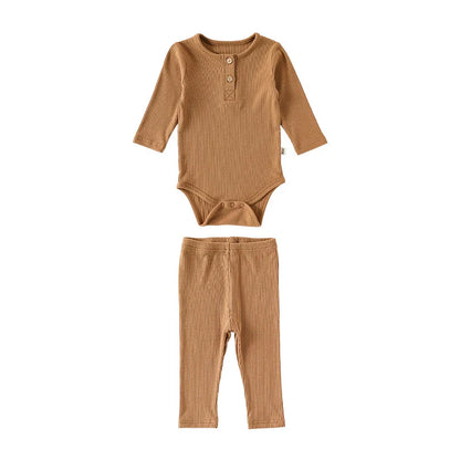 Autumn Arrival Baby Unisex Long Sleeves Casual Plain Crew Neck Onesies and Pants Clothing Sets