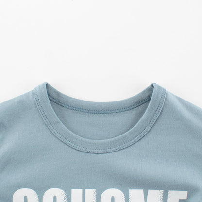 Autumn Baby Kids Boys Letters and Cartoon Print Long Sleeves Crew Neck Base Top Shirt