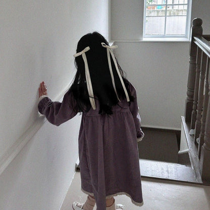 Spring Baby Girls Solid Color Square Neck Princess Dress