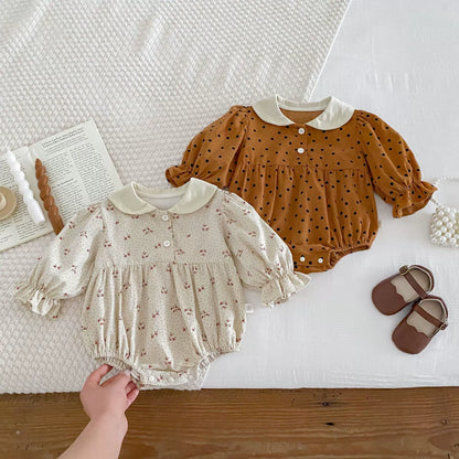 Autumn Arrival Baby Girls Polka Dots Long Sleeves Onesies