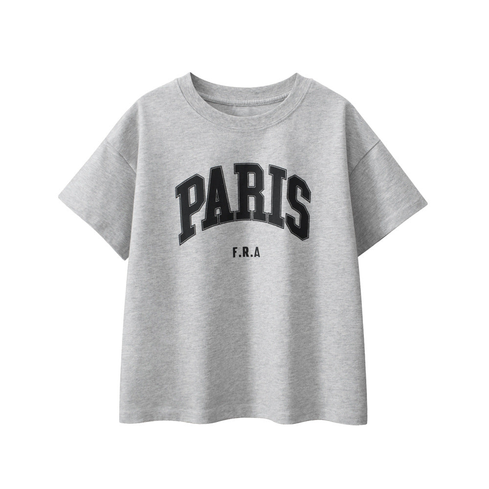 Boys and Girls’ Letters Print T-shirt in European and American Style-3