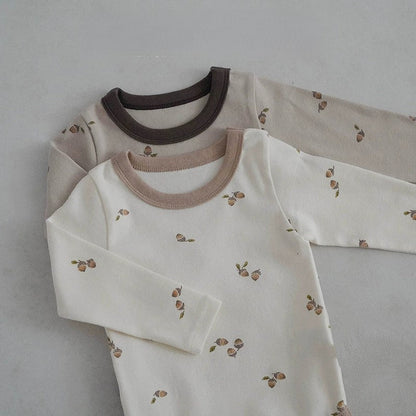 Autumn Arrival Baby Unisex Long Sleeves Simple Fruits Pattern Onesies and Pants Sets