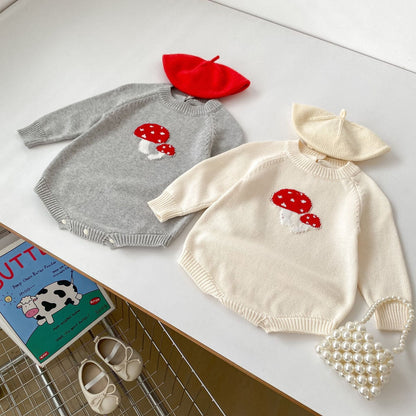 Arrival Autumn Baby Unisex Long Sleeves Mushrooms Jacquard Pattern Knitted Onesies-0