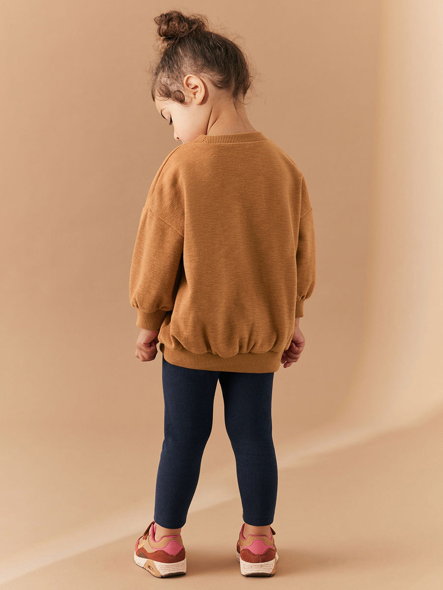 Spring And Autumn Girls Simple Cartoon Cherry Pattern Top Sweatshirt And Solid Color Pants Clothing Set-3