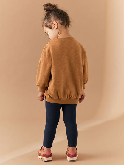 Spring And Autumn Girls Simple Cartoon Cherry Pattern Top Sweatshirt And Solid Color Pants Clothing Set-3