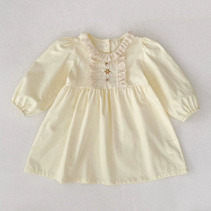 Autumn Baby Girls French Style Flowers Embroidered Pattern Long-sleeved Onesies and Dress – Princess Sister Matching Set