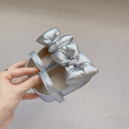 Autumn Baby Girl Butterfly Bow Attached Toddler Soft-Sole Anti-slip Walking Shoes