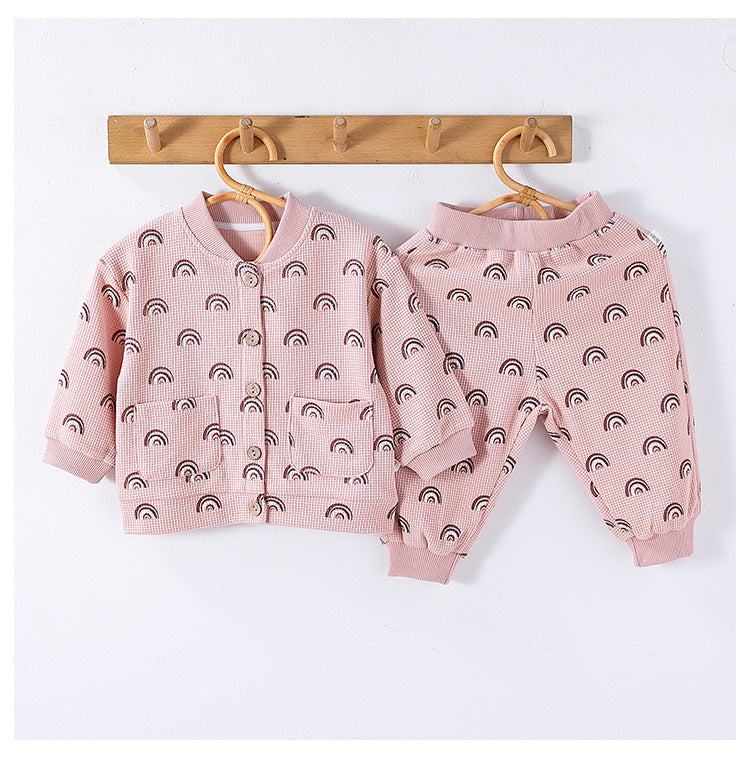 Arrival Spring Baby Kids Unisex Long Sleeves Simple Print Top and Long Trousers Clothing Set