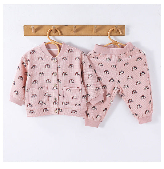 Arrival Spring Baby Kids Unisex Long Sleeves Simple Print Top and Long Trousers Clothing Set