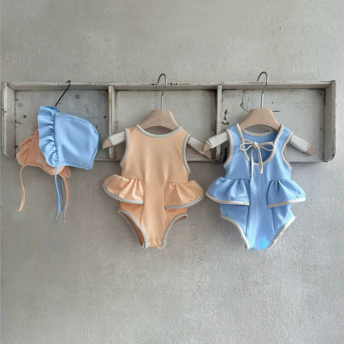 Arrival Baby Girl Color Patchwork Sleeveless Swimwear With Hats