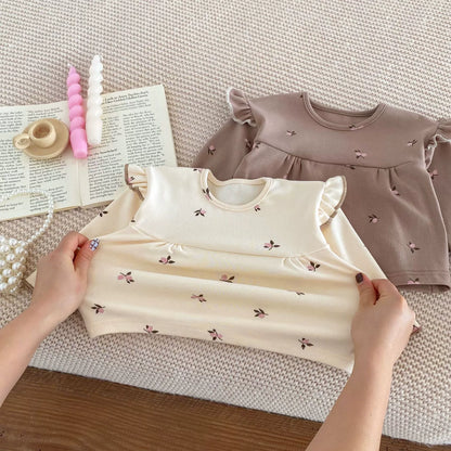 Spring and Autumn Baby Kids Girls Casual Floral Pattern Top and Pants Clothing Set