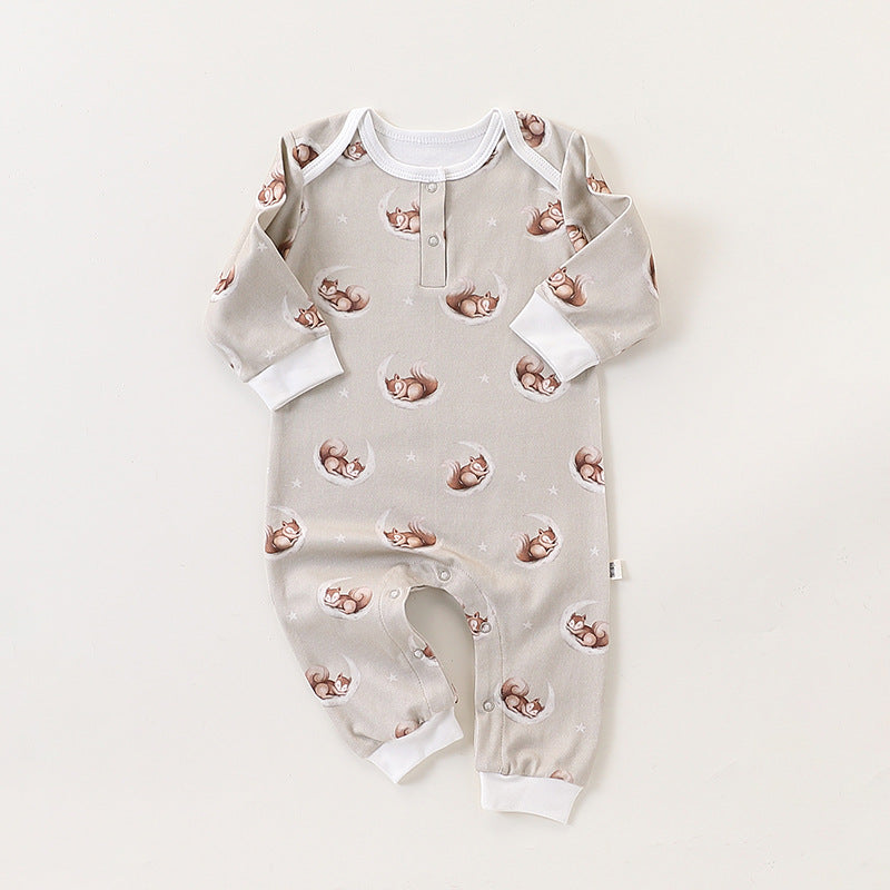 Autumn and Spring Arrival Baby Unisex Simple Animals Cartoon Pattern Long Sleeves Rompers