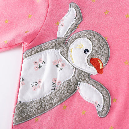 Autumn and Spring Arrival Stars and Animals Cartoon Pattern Long Sleeves Dress for Stylish Girls