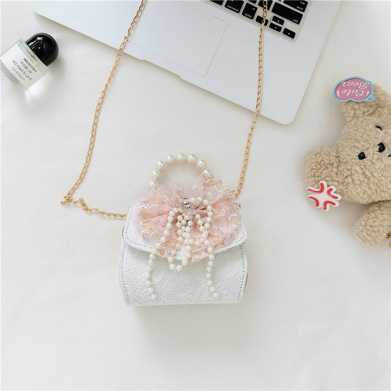 Stylish Floral Carry-On Girls’ Portable Beaded Princess Crossbody Handbag