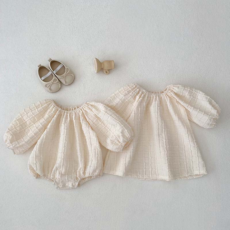 New Design Autumn Baby Kids Girls Solid Color Simple Plaid Pattern Dress And Onesies Clothing Set