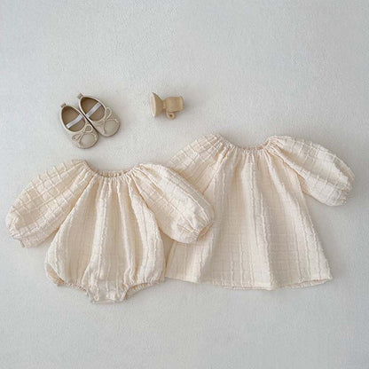 New Design Autumn Baby Kids Girls Solid Color Simple Plaid Pattern Dress And Onesies Clothing Set