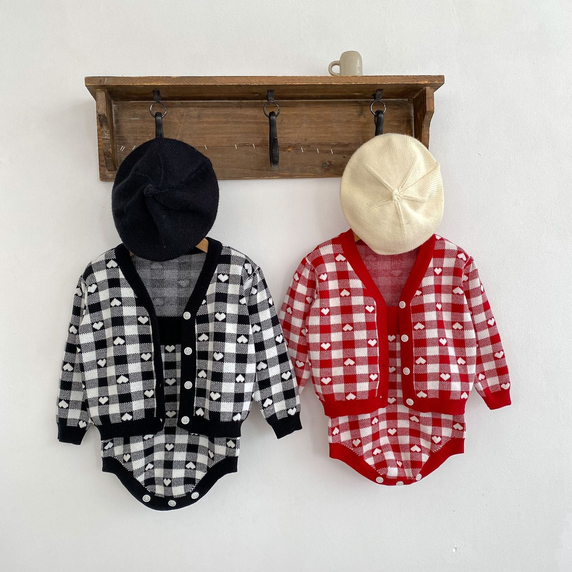 Autumn Heart Pattern Knitted Onesies & Cardigan Sets-0