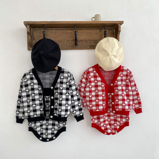 Autumn Heart Pattern Knitted Onesies & Cardigan Sets-0