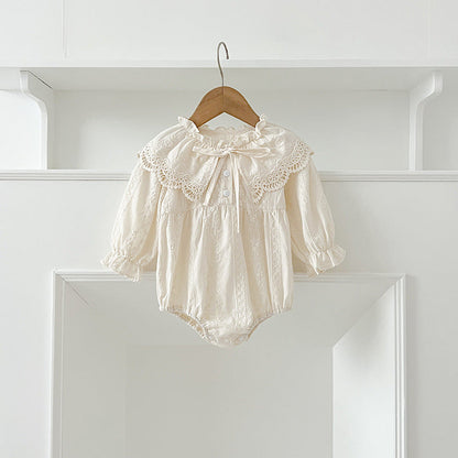 New Design Autumn Floral Embroidery Pattern Baby Kids Girls Bow-Tied Collar Onesies And Dress – Princess Sister Matching Set