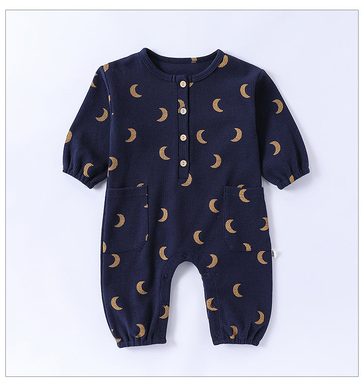Spring Arrival Baby Unisex Long Sleeves Waffle Grid and Simple Pattern Rompers