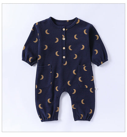 Spring Arrival Baby Unisex Long Sleeves Waffle Grid and Simple Pattern Rompers