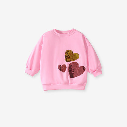Arrival Spring And Autumn Girls Fashion Sequin Heart Long Sleeves Top T-Shirt And Flared Pants Clothing Set-2