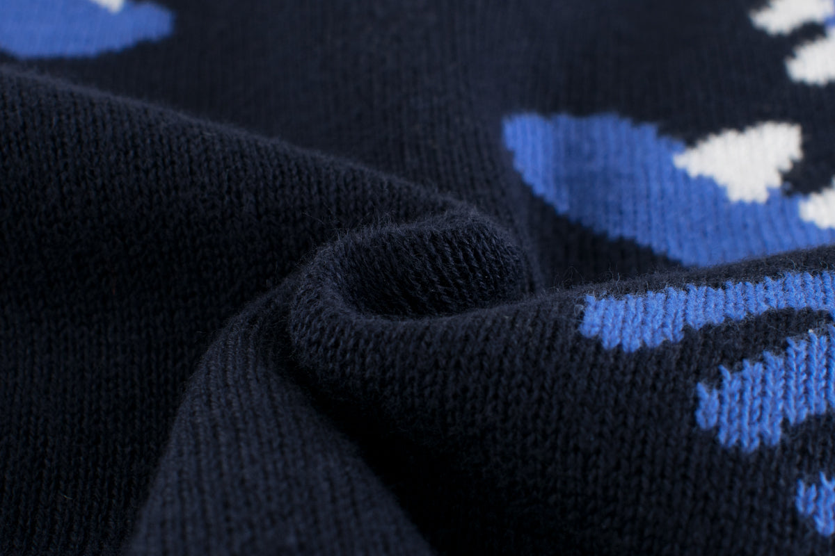 Boys Multi Color Contrast Dinosaur Pattern Round Collar Knit Sweater Outfit-1