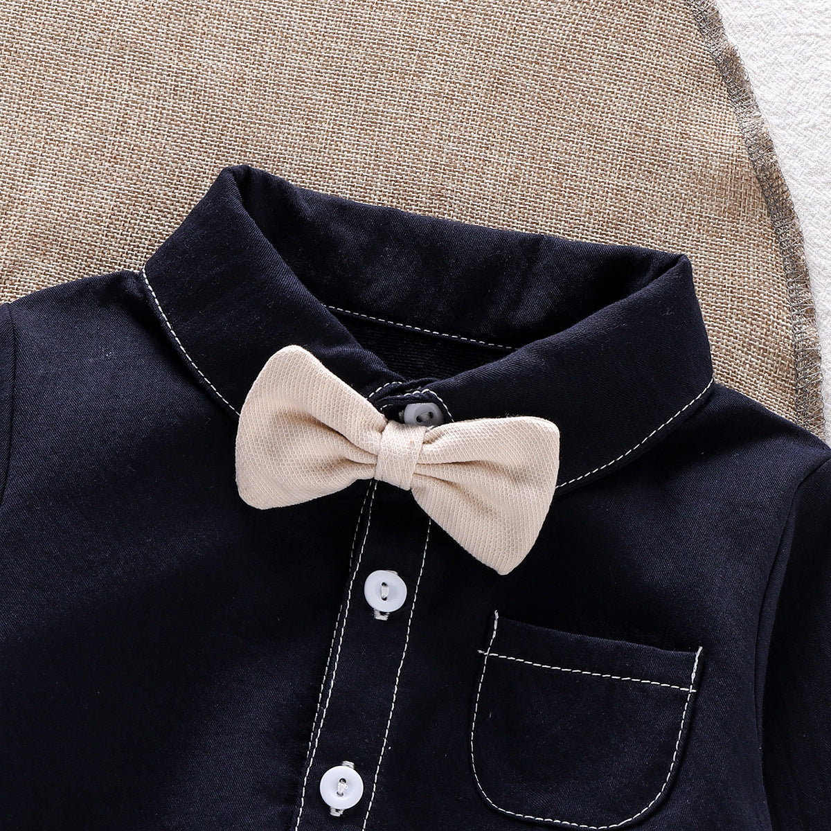 Baby Boys Long Sleeves Single Breasted Turn-down Collar Onesies-4