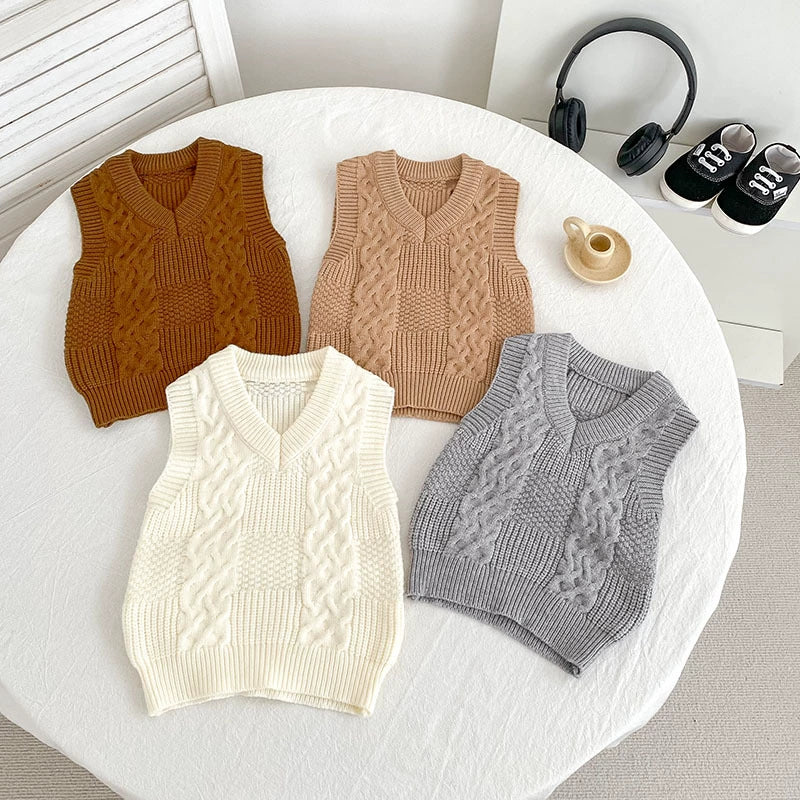 Autumn Arrival Baby Unisex Comfortable Jacquard Pattern Knitted Sleeveless Vest