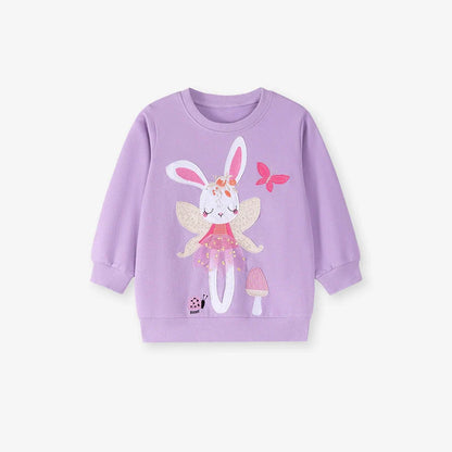 Spring and Autumn Girls Cute Rabbit Cartoon Pattern Long Sleeves Sweatshirt and Floral Pants Clothing Set-1