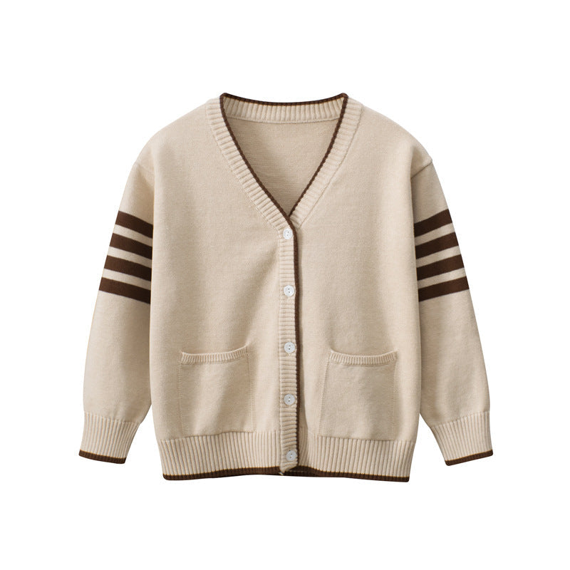 Baby Solid Color V-Neck Single Breasted Design Cardigan