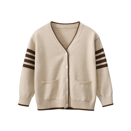 Baby Solid Color V-Neck Single Breasted Design Cardigan