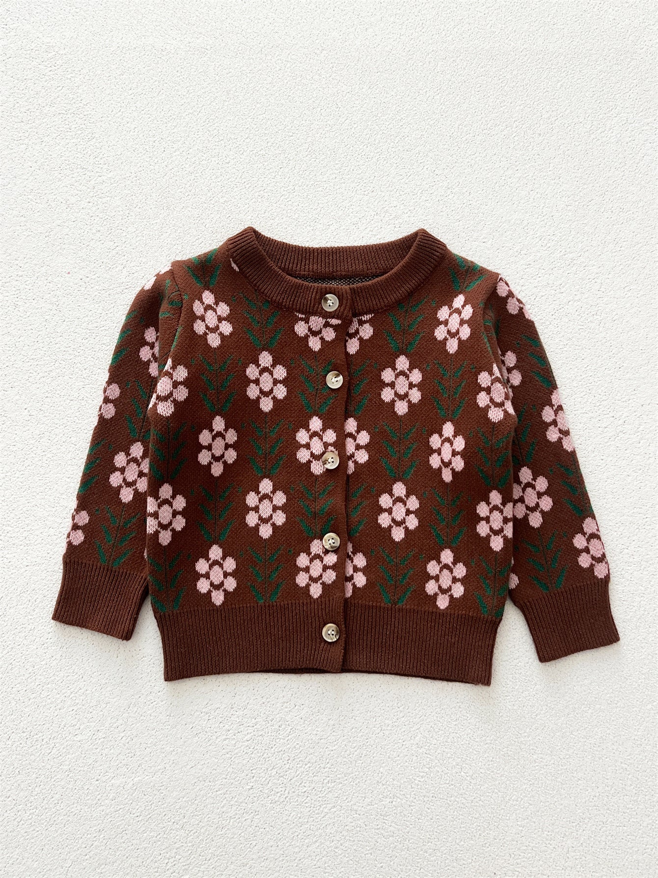 Arrival Baby Kids Girls Comfortable Floral Pattern Knitted Long Sleeves Cardigan