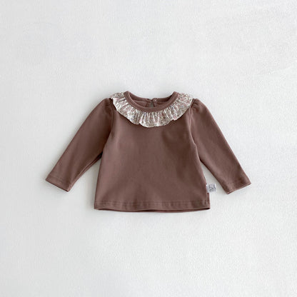 Autumn Arrival Baby Girls Flowers Pattern Collar Long Sleeves Top