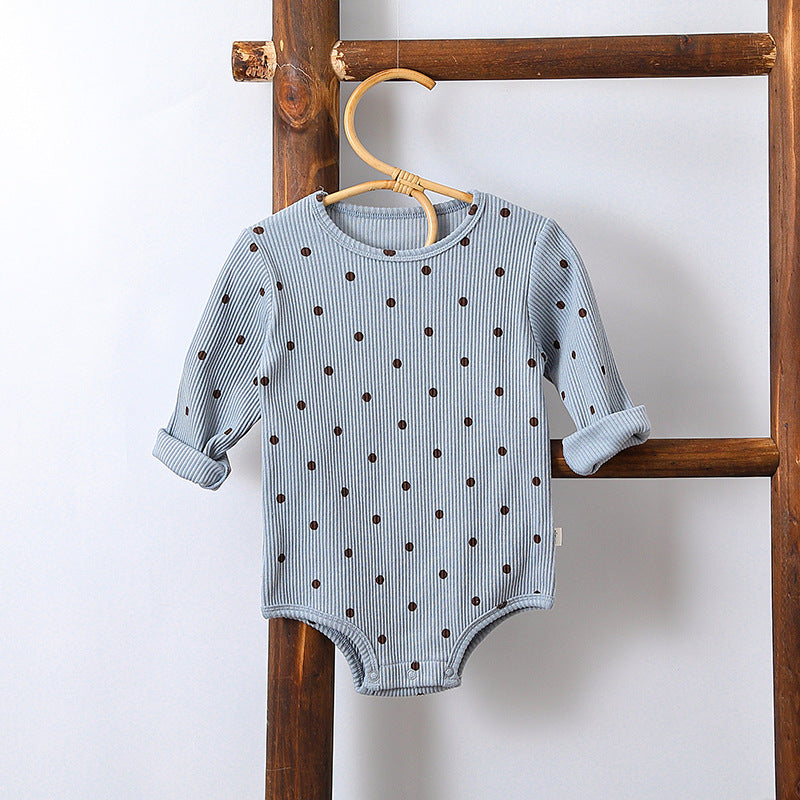 Spring Northern European Style Dots Print Crew Neck Comfy Onesies/Romper