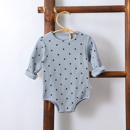 Spring Northern European Style Dots Print Crew Neck Comfy Onesies/Romper