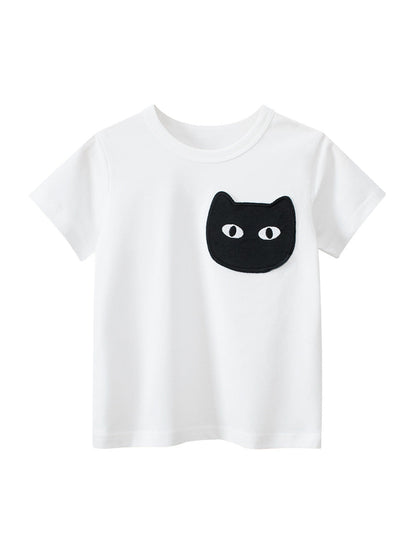 Cat Face Cartoon Pattern Girls T-Shirt In European And American Style For Summer