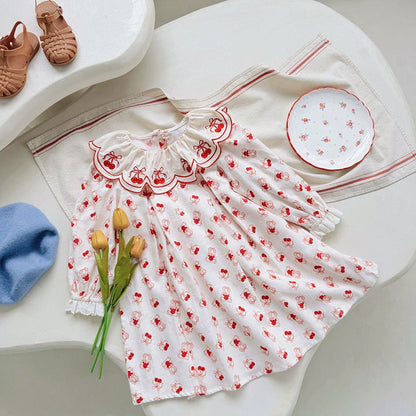 Arrival Autumn Girls Fruits and Cartoon Pattern Long Sleeves Dress