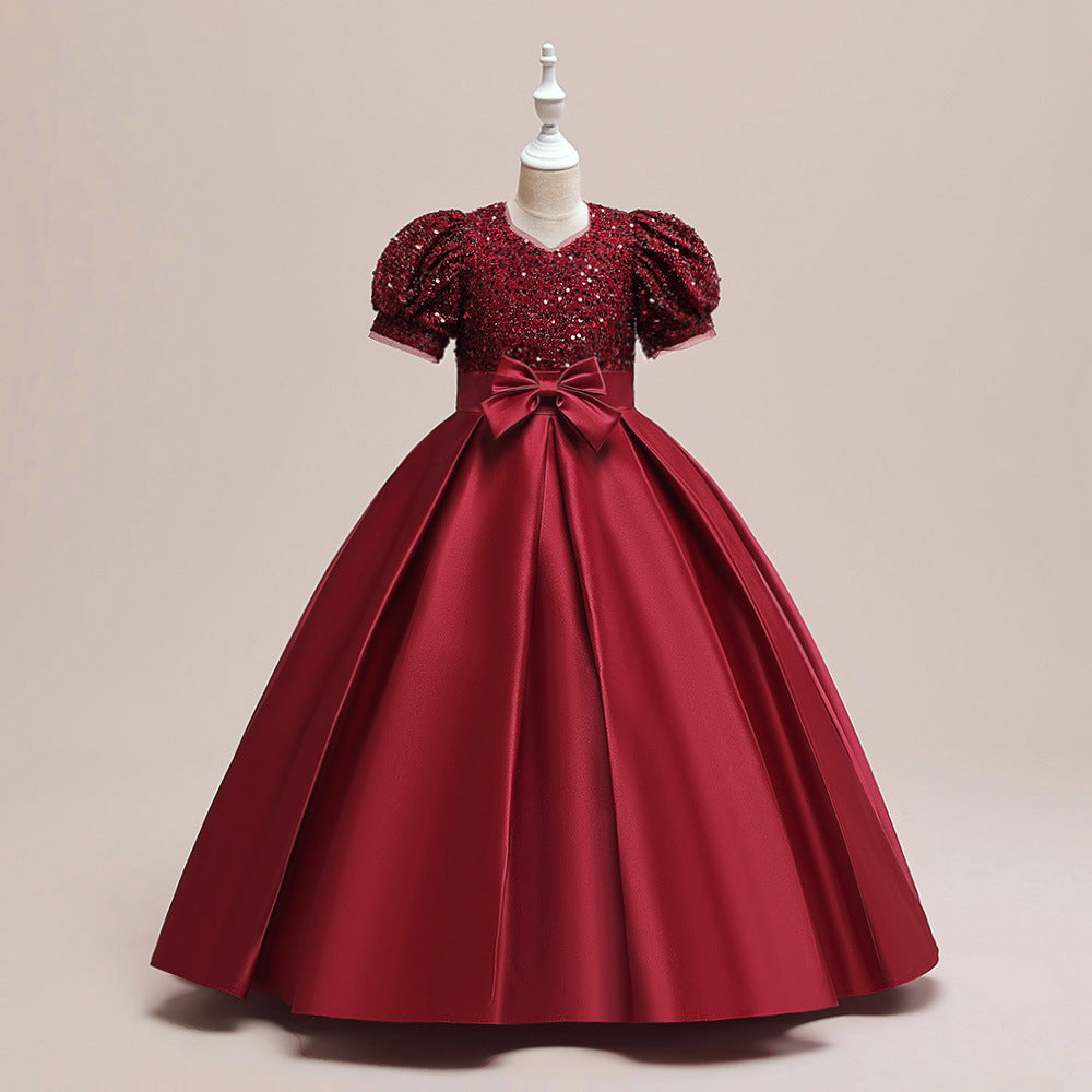 New Design Summer Baby Kids Girls Short Sleeves Glistening Sequin Festival Dress