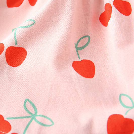 Autumn Arrival Kids Girls Cherry Pattern Long Sleeves Crew Neck Dress