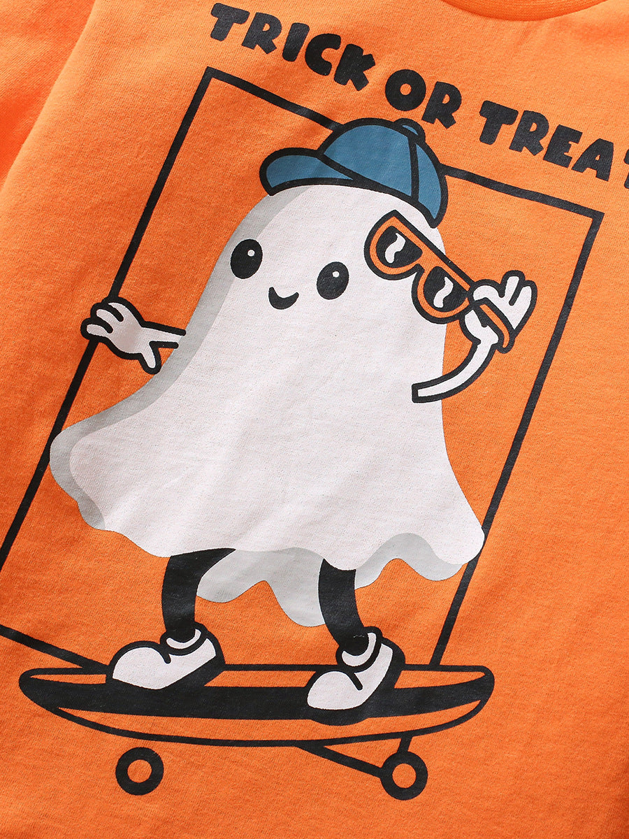 Arrival Autumn Kids’ Long Sleeves Little Ghost Pattern T-Shirt In European And American Style For Summer-4