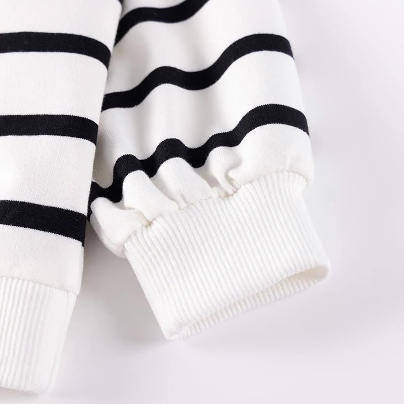 Spring and Autumn Girls Striped Pattern Long Sleeves Sweatshirt and Black Pants Clothing Set