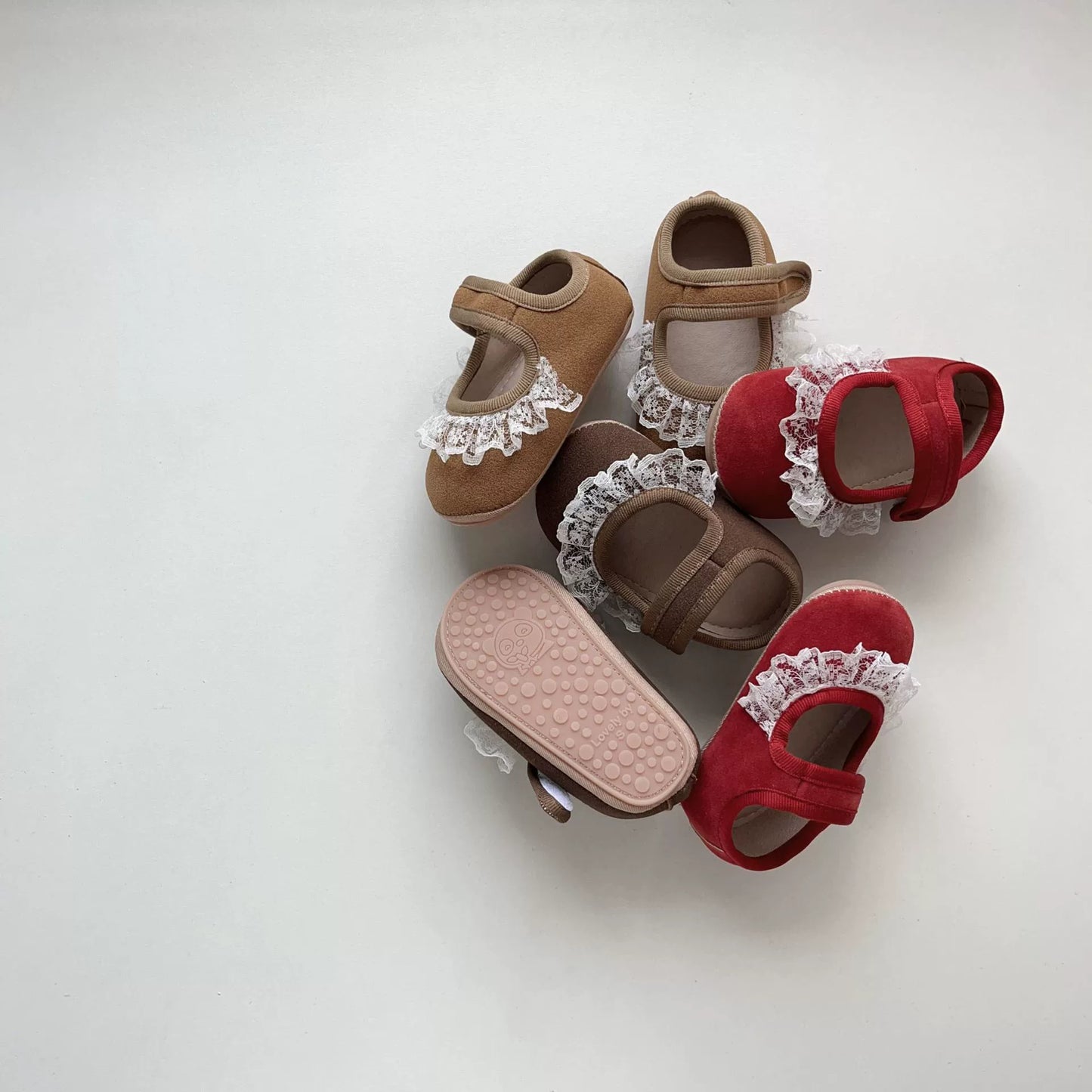 Spring and Autumn Baby Girl Fashion Lace Trim Decorated Toddler Soft-Sole Anti-slip Walking Shoes