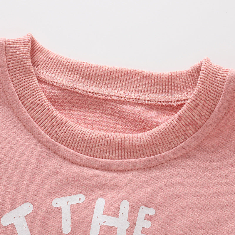 Spring and Autumn Girls Letters Pattern Long Sleeves Pullover and Cartoon Pants Clothing Set-2