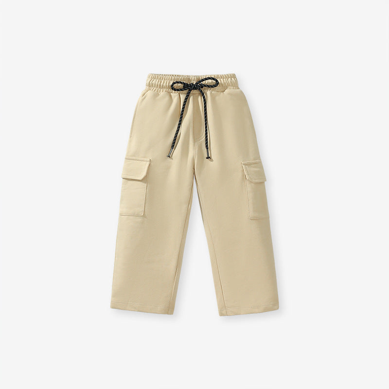 Spring And Autumn Boys Sling Bag Pattern Color Patchwork Long Sleeves Top Sweatshirt And Solid Color Pocketed Pants Clothing Set