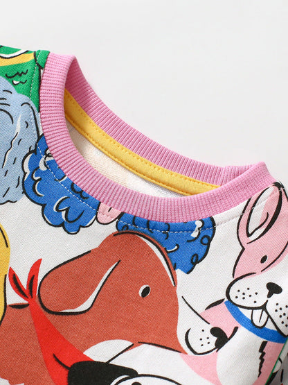 Design Autumn Girls Vivid Colorful Dogs Pattern Dress
