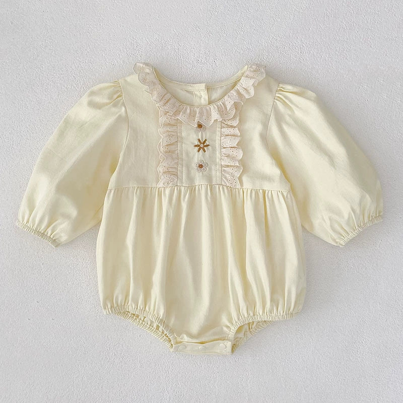 Autumn Baby Girls French Style Flowers Embroidered Pattern Long-sleeved Onesies and Dress – Princess Sister Matching Set